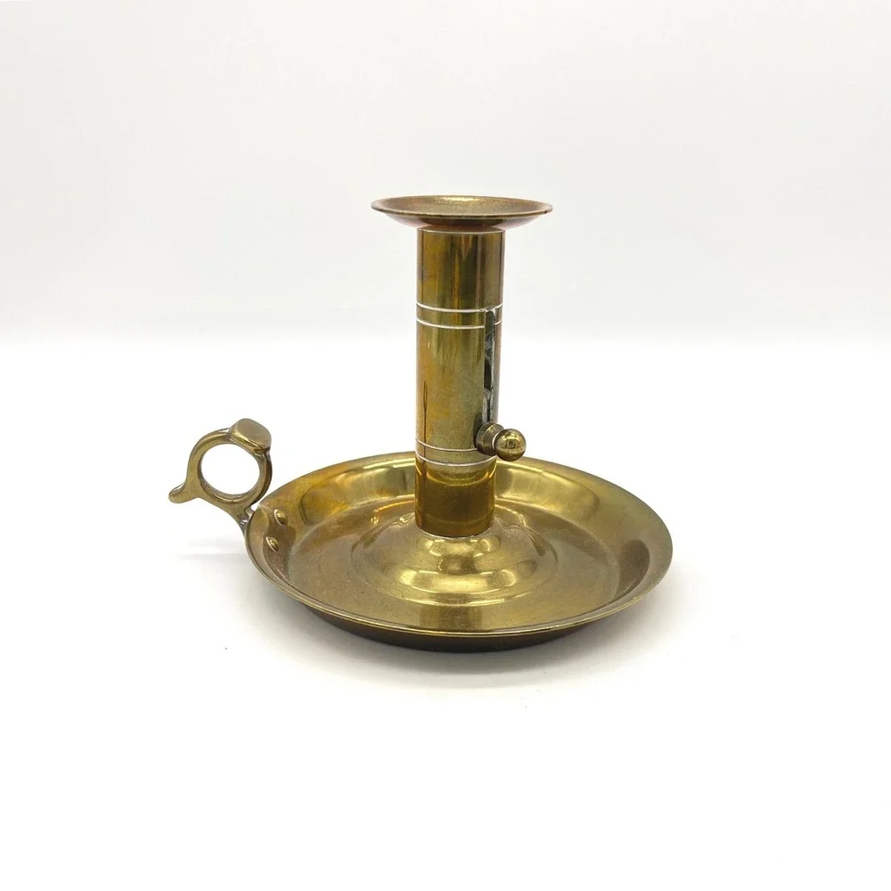Vintage Brass Chamberstick Candlestick Holder with Finger Loop and Ejector Lever